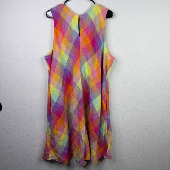 Lands' End Dress Women 2X Colorful Linen Plaid Check Gingham Coastal Cottagecore - Picture 2 of 9